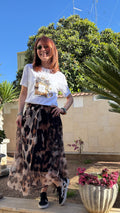 Maxi Gonna Trasparente Animalier con Fodera Corta