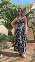 Abito Midi Bustier a Ruota con Stampa Botanica
