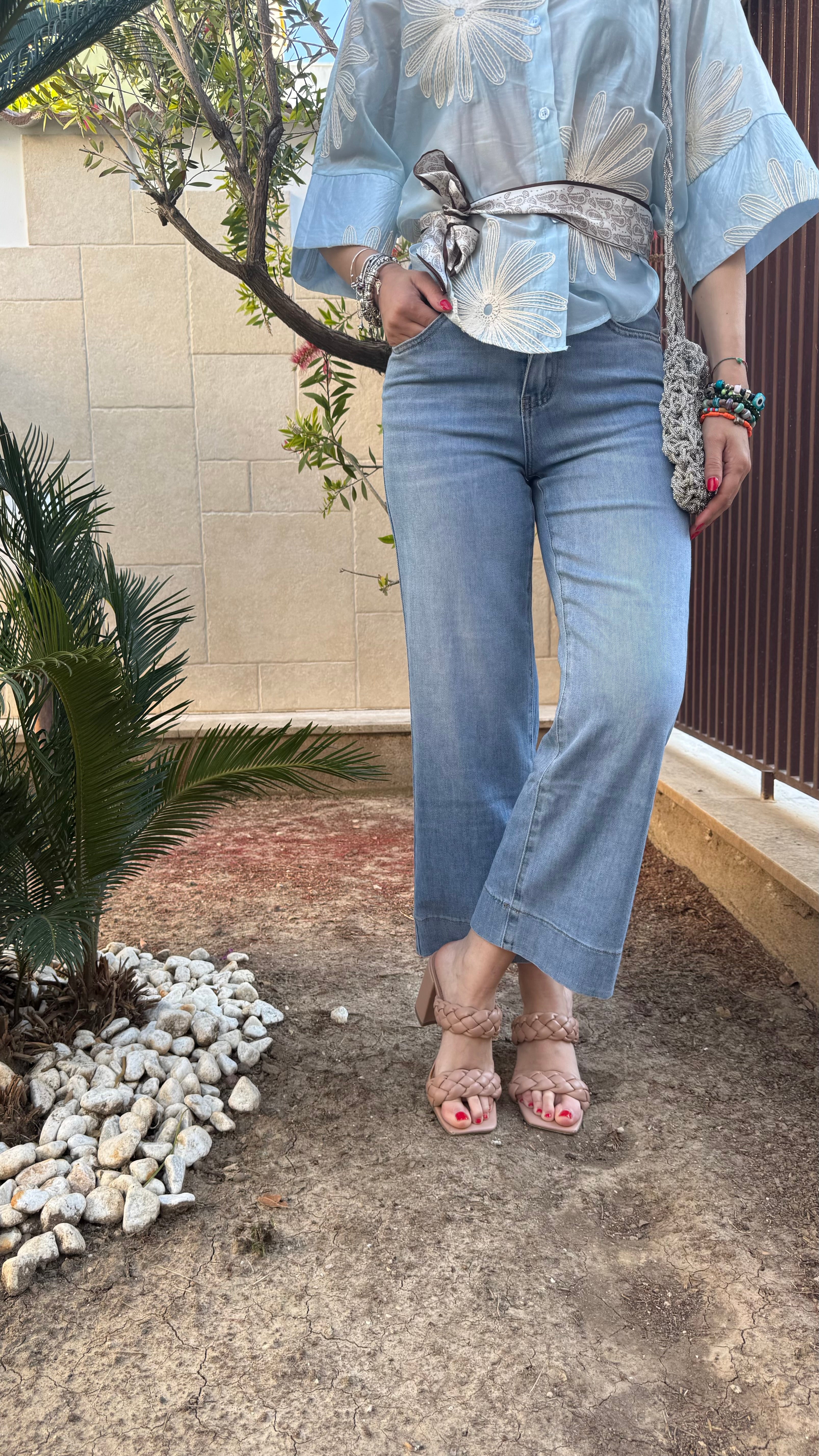 Jeans PANTAPALAZZO 5 tasche tessuto leggero