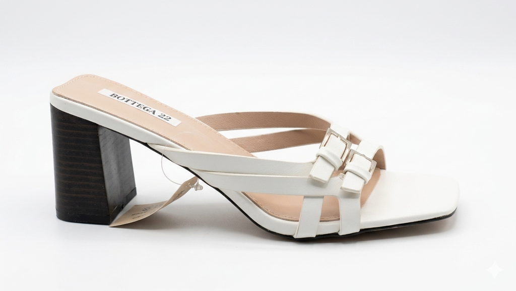 Sabot bianco con tacco quadrato